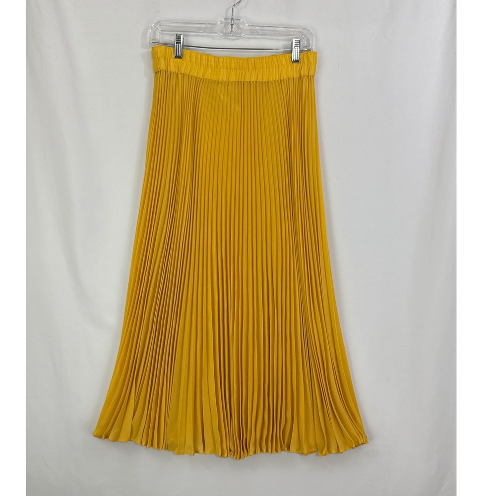 Dino Valiano Yellow‎ Pleated Maxi Skirt Elastic Waist 28" Size 40